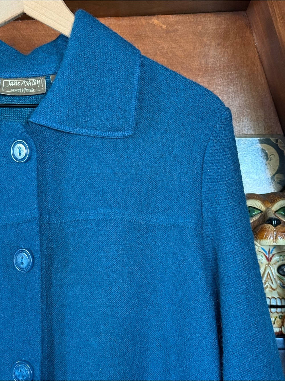 Jane Ashley - Button-Front Wool-Blend Pea Coat - Teal - Women’s Medium